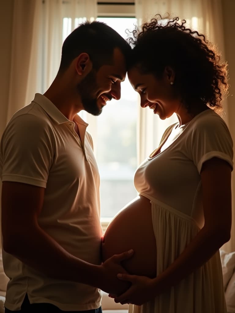 Pai com mãos na barriga da gestante